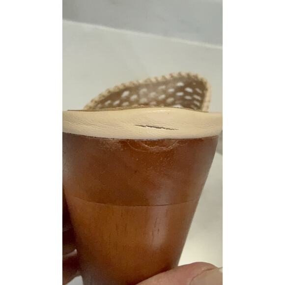 Veronica Beard Guadalupe Wooden Heel Mules Women’s Size 11M Shell Woven Leather - Picture 11 of 12